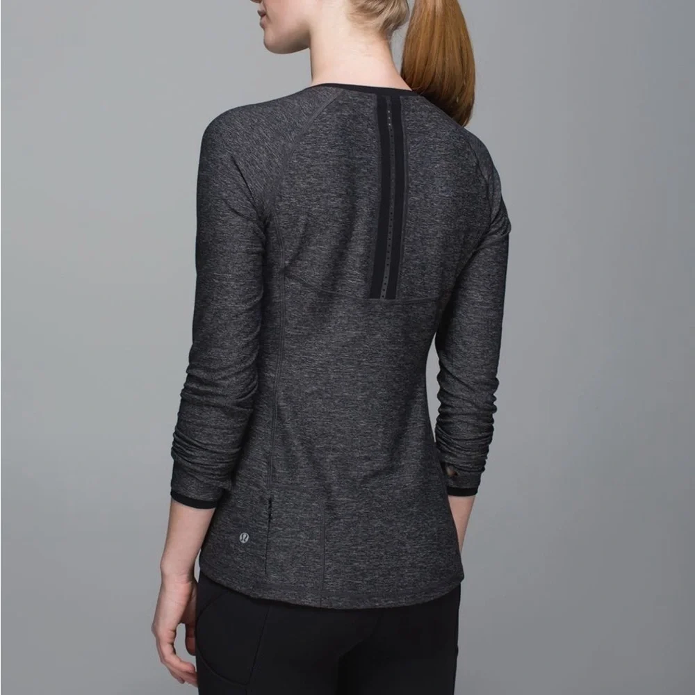 Lululemon Women’s Size 6 Pace Pusher Long Sleeve Top Heathered Black Mesh Luon
